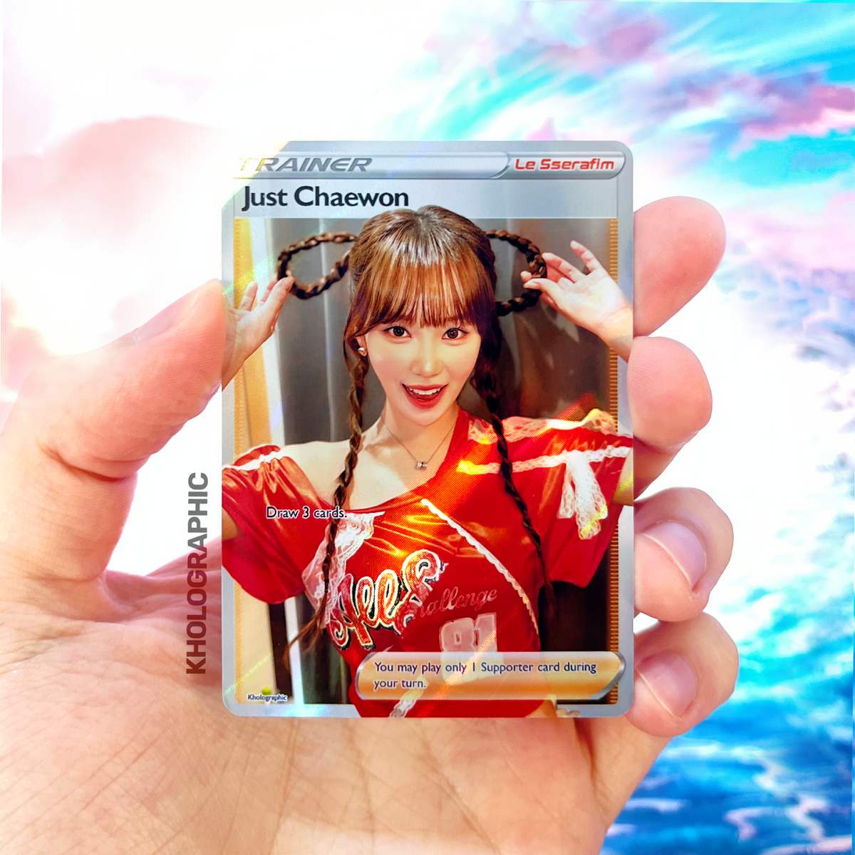 Le Sserafim Chaewon Trainer Holographic Cards – Kholographic Le Sserafim Chaewon Trainer Holographic Cards – Kholographic